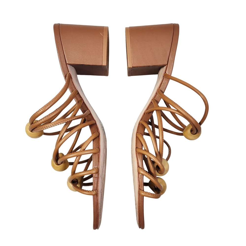 Schutz Womens Roanna Strappy Wood-Bead Slide Sandals Brown‎ Block Heel - Picture 5 of 11